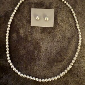 Avon Silver Pearl Necklace and Earring Set